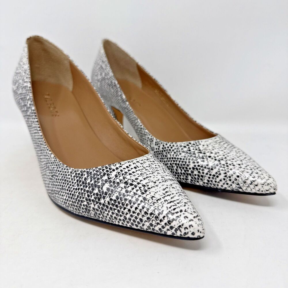 Talbots Snakeskin Print Leather Kitten Heel Pumps Womens 7.5 Ivory Black Brazil